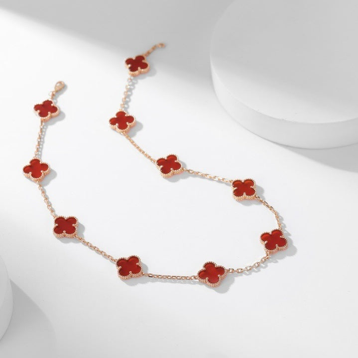 [Auream]CLOVER 10 MOTIFS CARNELIAN NECKLACE
