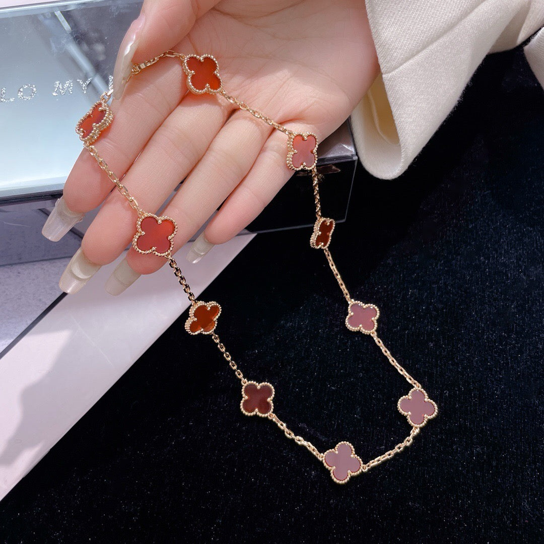 [Auream]CLOVER 10 MOTIFS CARNELIAN NECKLACE