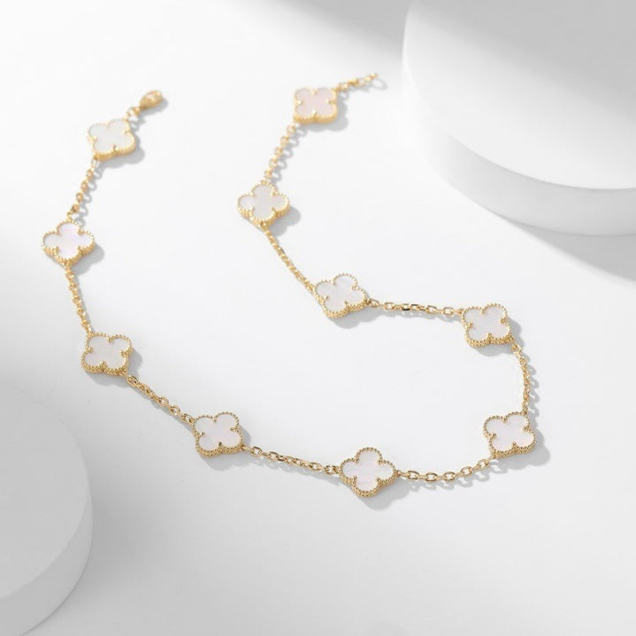 [Auream]CLOVER 10 MOTIFS WHITE MOTHER OF PEARL NECKLACE