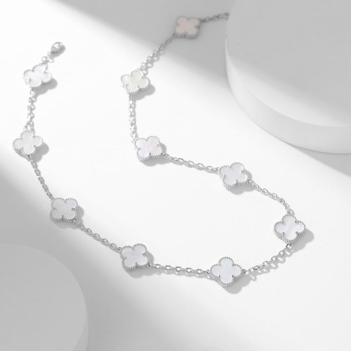 [Auream]CLOVER 10 MOTIFS WHITE MOTHER OF PEARL NECKLACE