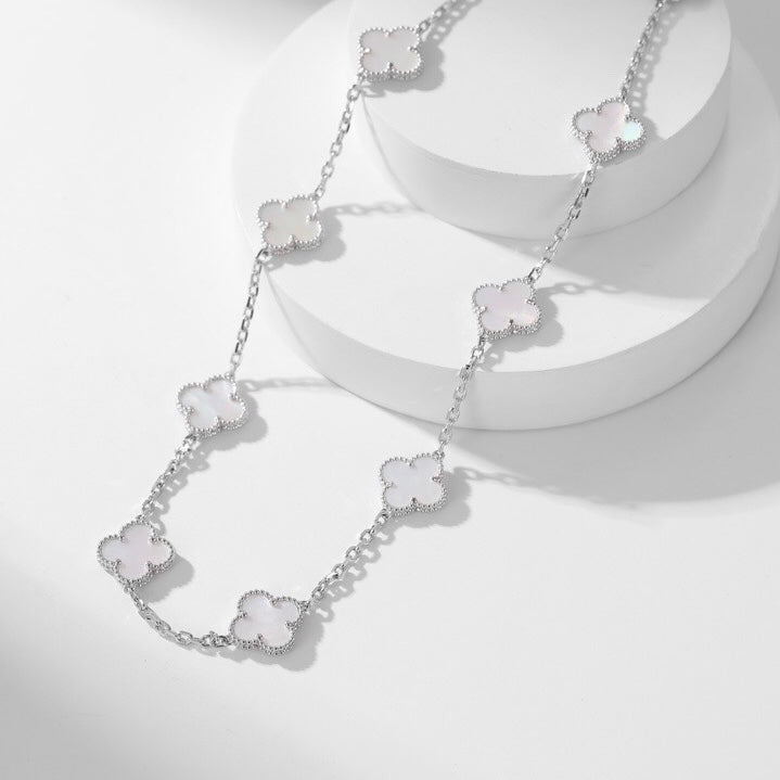 [Auream]CLOVER 10 MOTIFS WHITE MOTHER OF PEARL NECKLACE
