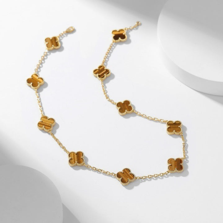 [Auream]CLOVER 10 MOTIFS TIGER EYE NECKLACE