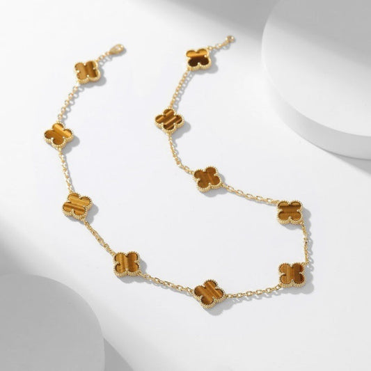[Auream]CLOVER 10 MOTIFS TIGER EYE NECKLACE