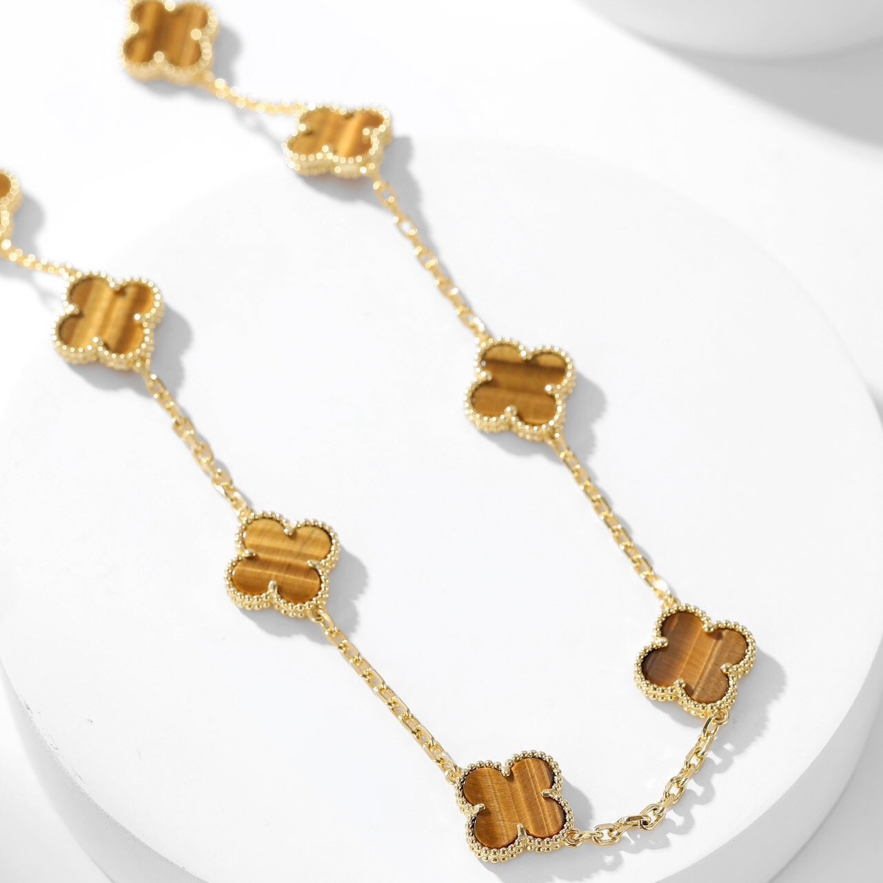 [Auream]CLOVER 10 MOTIFS TIGER EYE NECKLACE