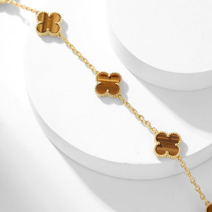 [Auream]CLOVER 10 MOTIFS TIGER EYE NECKLACE