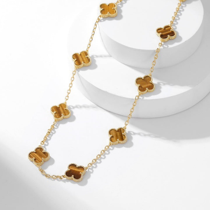 [Auream]CLOVER 10 MOTIFS TIGER EYE NECKLACE