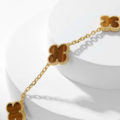 [Auream]CLOVER 10 MOTIFS TIGER EYE NECKLACE