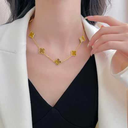 [Auream]CLOVER 10 MOTIFS TIGER EYE NECKLACE