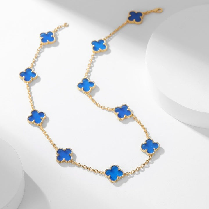 [Auream]CLOVER 10 MOTIFS BLUE AGATE NECKLACE