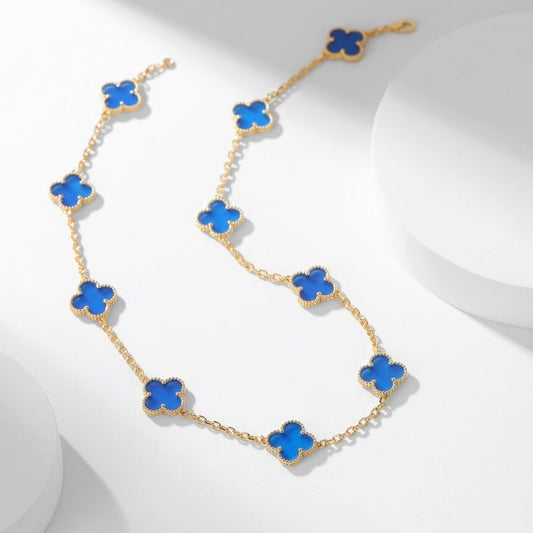 [Auream]CLOVER 10 MOTIFS BLUE AGATE NECKLACE