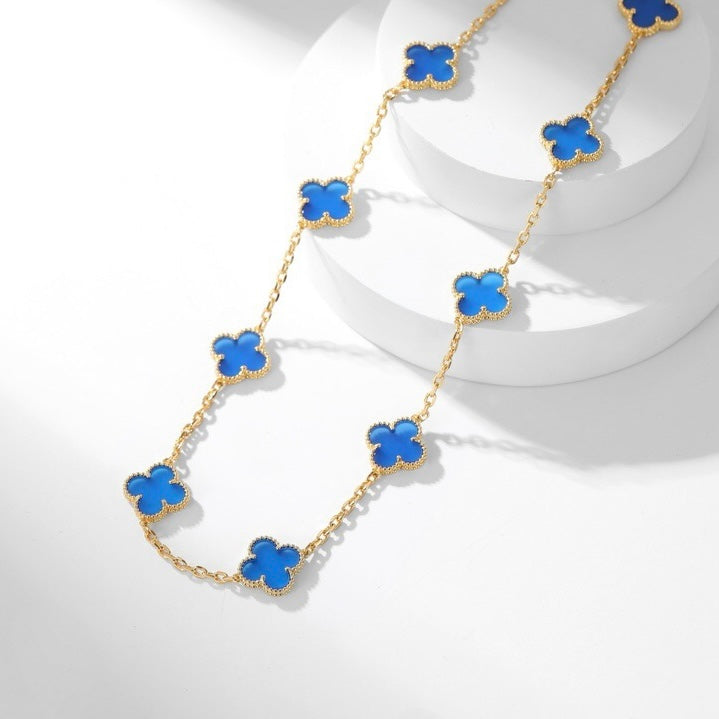 [Auream]CLOVER 10 MOTIFS BLUE AGATE NECKLACE