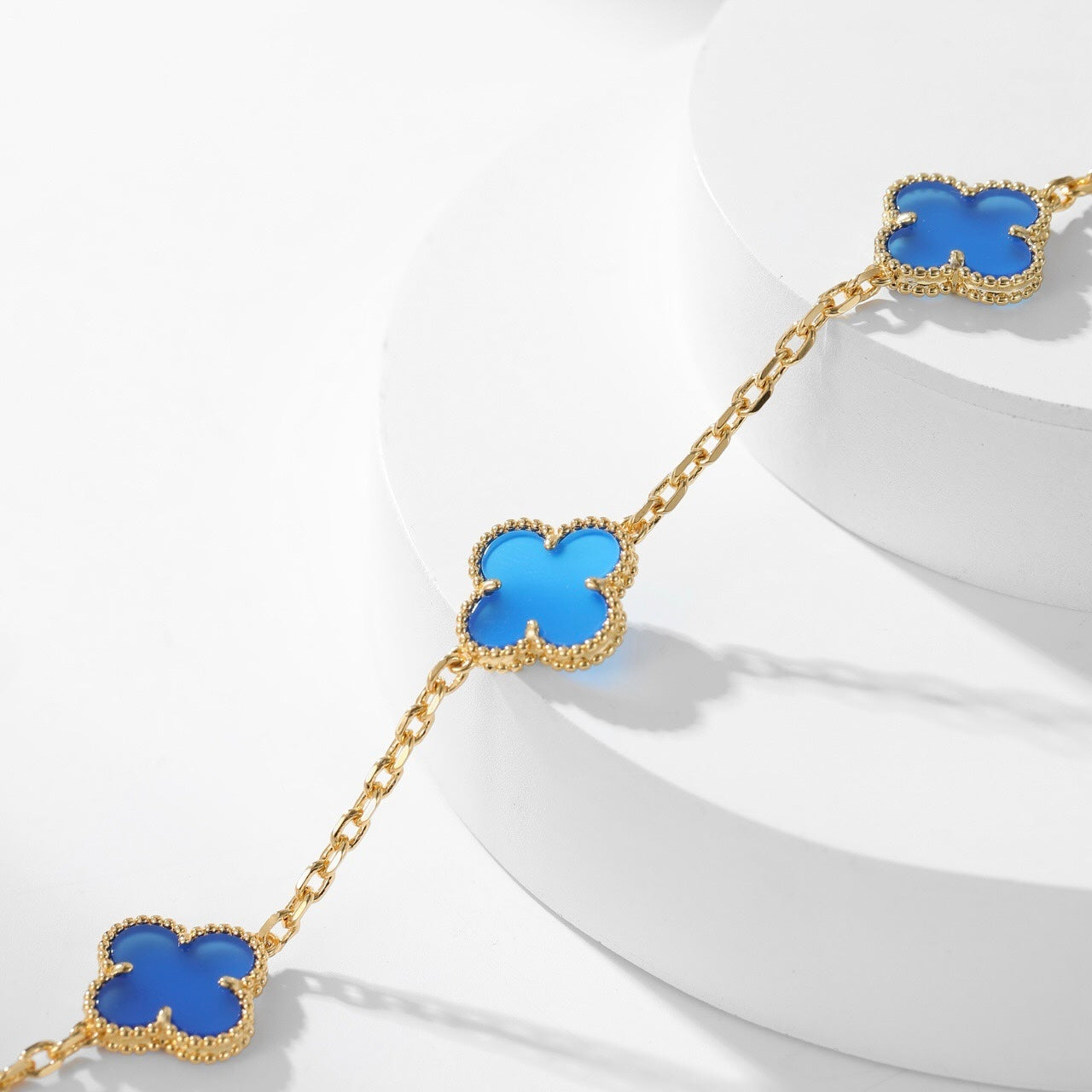 [Auream]CLOVER 10 MOTIFS BLUE AGATE NECKLACE