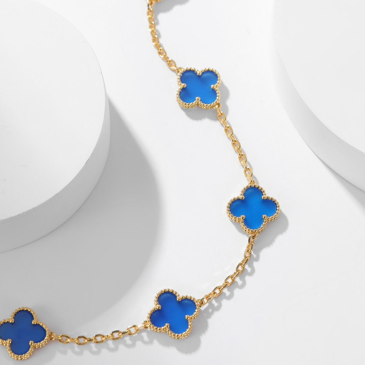 [Auream]CLOVER 10 MOTIFS BLUE AGATE NECKLACE