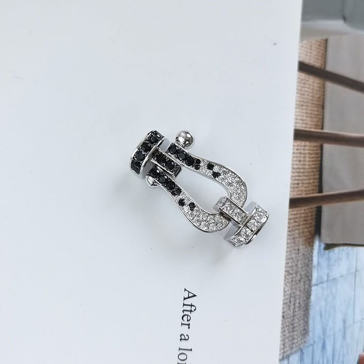 [Auream]FORCE LARGE HORSESHOE BLACK WHITE DIAMOND BRACELET SILVER