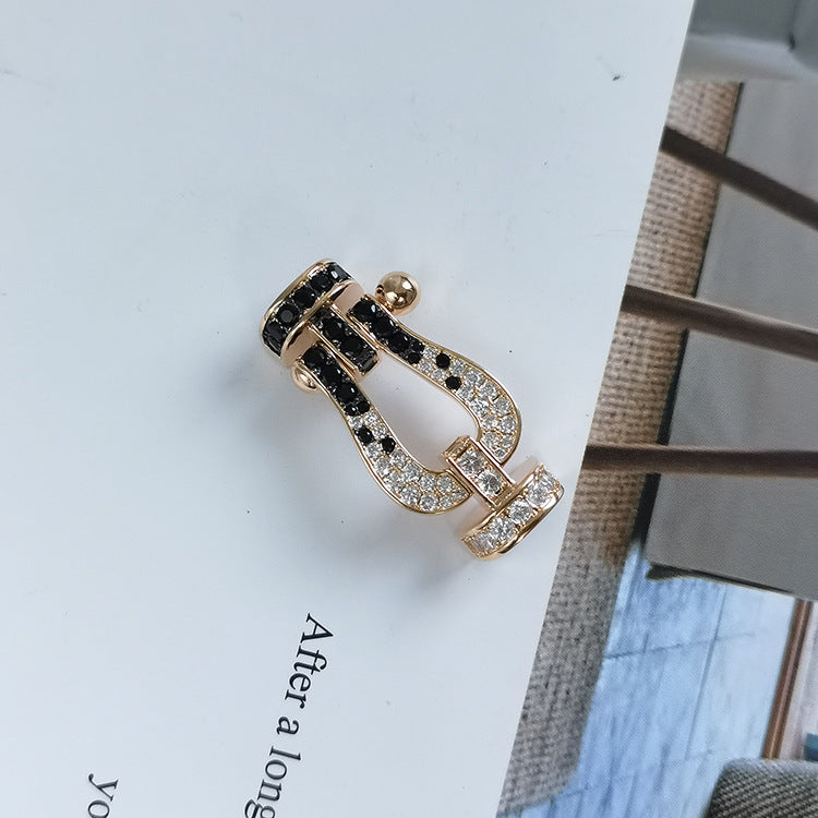 [Auream]FORCE LARGE HORSESHOE BLACK WHITE DIAMOND BRACELET SILVER
