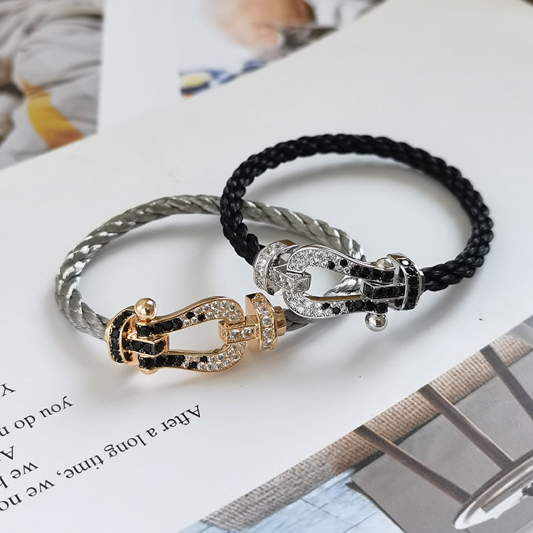 [Auream]FORCE LARGE HORSESHOE BLACK WHITE DIAMOND BRACELET ROSE GOLD