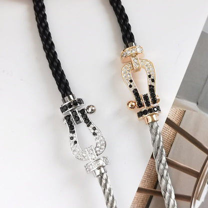 [Auream]FORCE LARGE HORSESHOE BLACK WHITE DIAMOND BRACELET SILVER