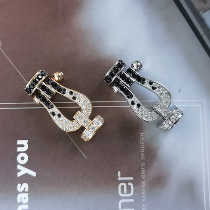 [Auream]FORCE LARGE HORSESHOE BLACK WHITE DIAMOND BRACELET SILVER