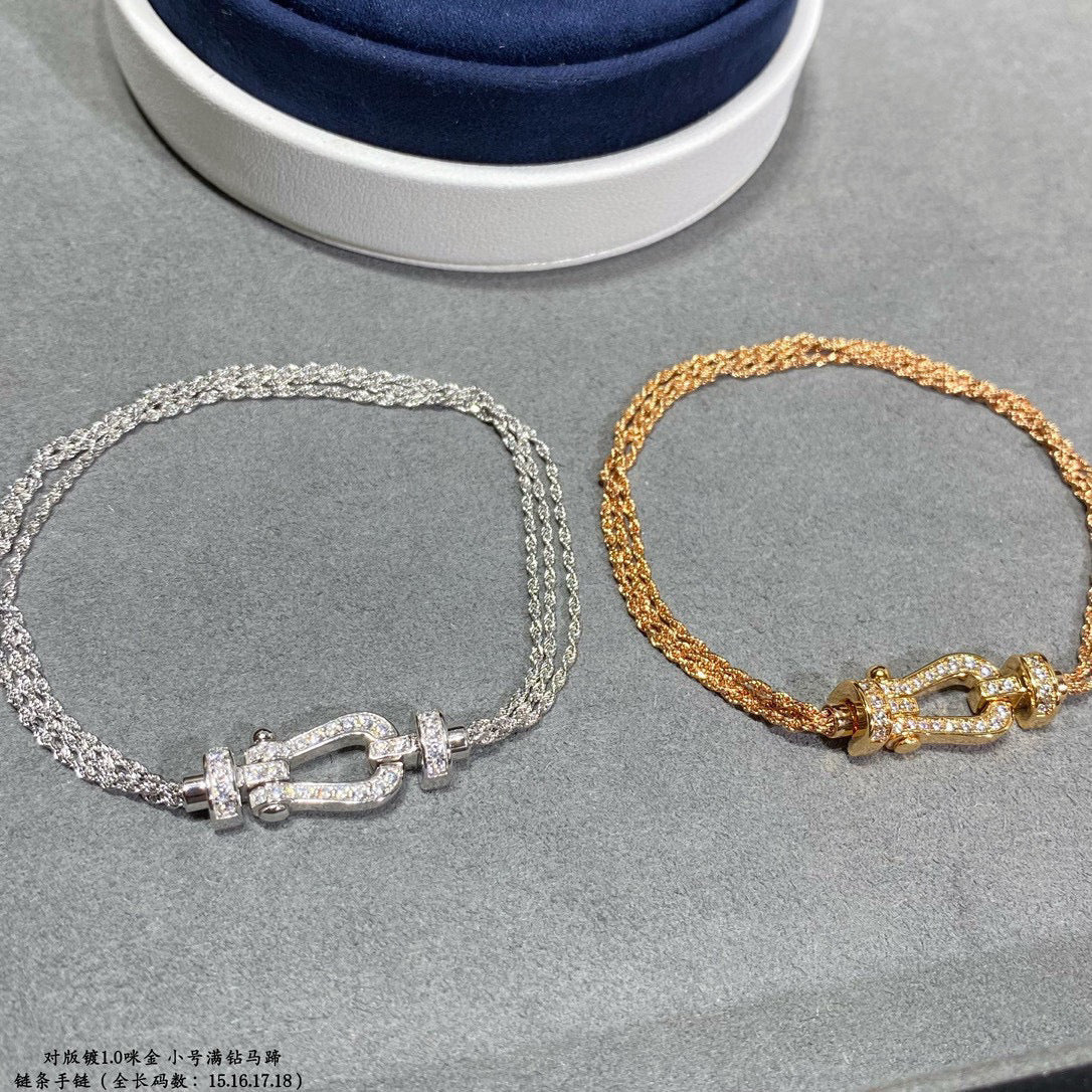 [Auream]FORCE SMALL HORSESHOE  DIAMOND CHAIN ROPE BRACELET