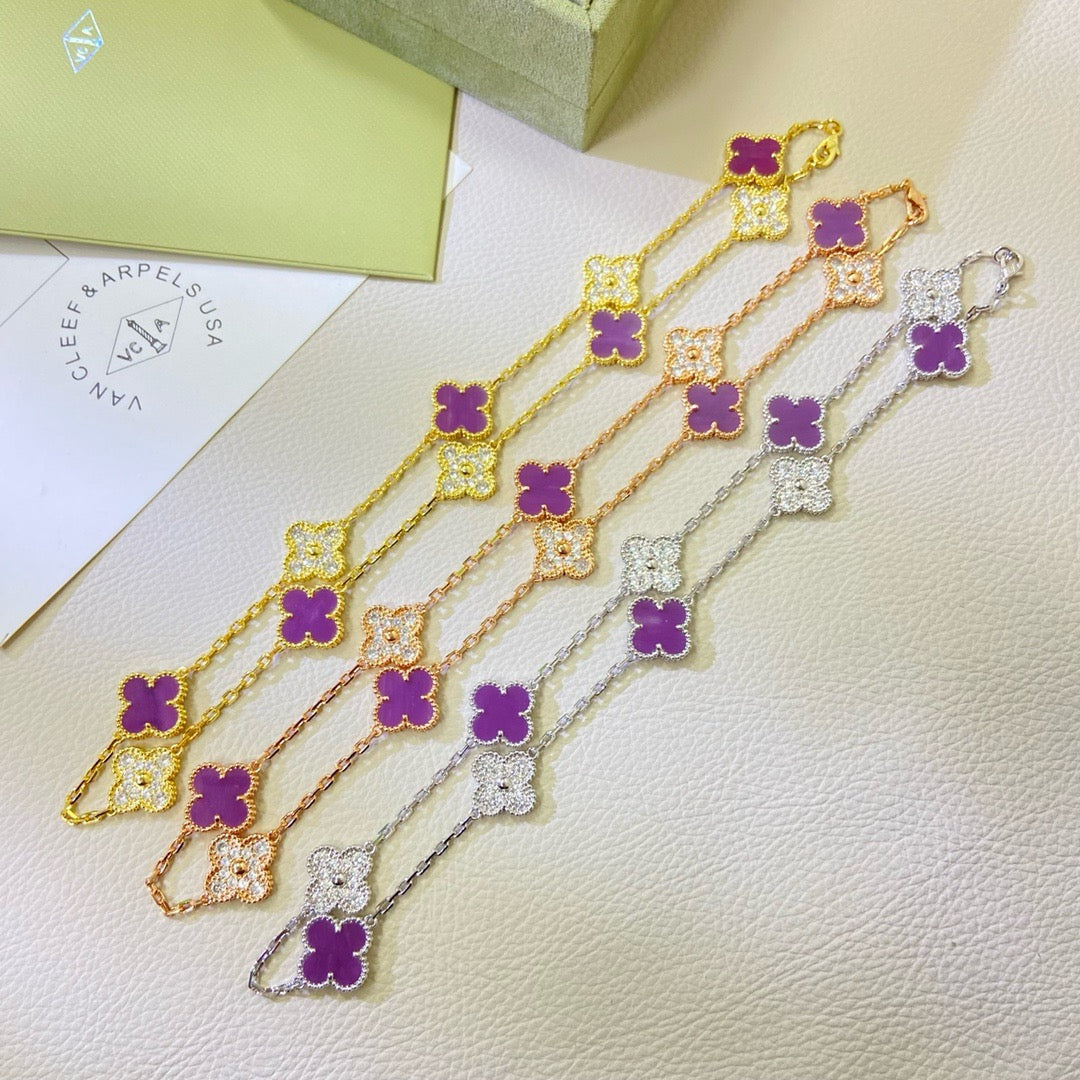 [Auream Jewelry]CLOVER 10 MOTIFS  PURPLE VIOLET DIAMOND NECKLACE