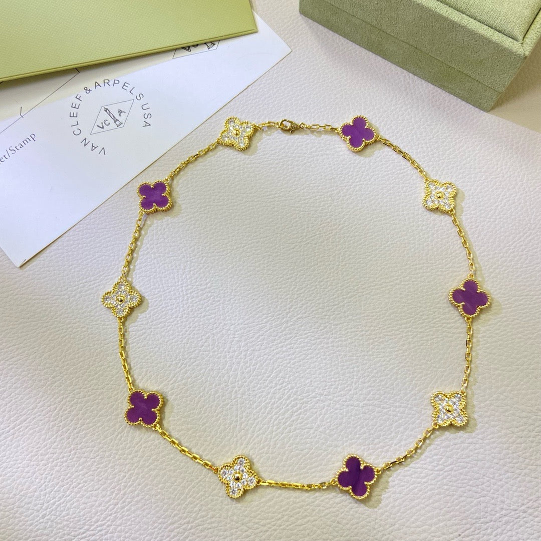 [Auream Jewelry]CLOVER 10 MOTIFS  PURPLE VIOLET DIAMOND NECKLACE