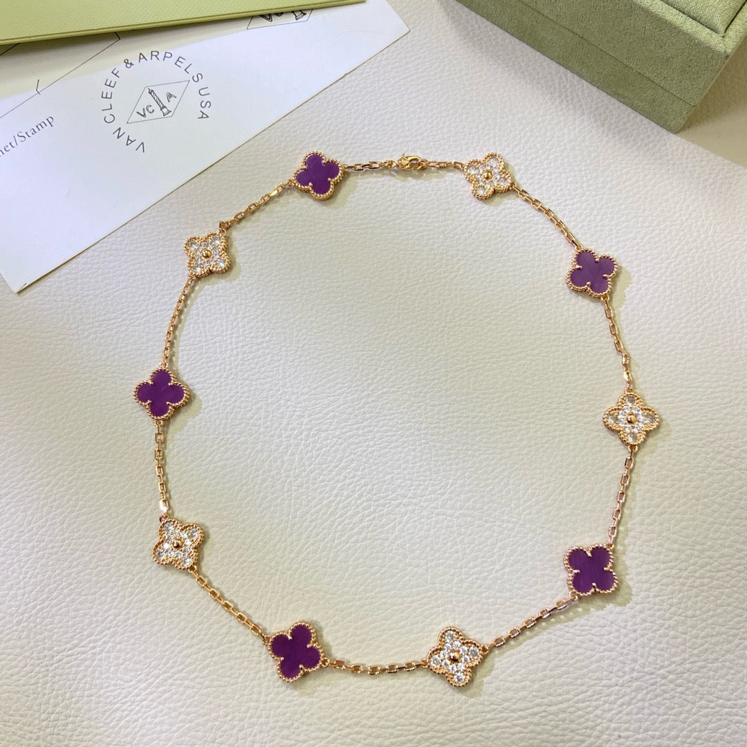 [Auream Jewelry]CLOVER 10 MOTIFS  PURPLE VIOLET DIAMOND NECKLACE