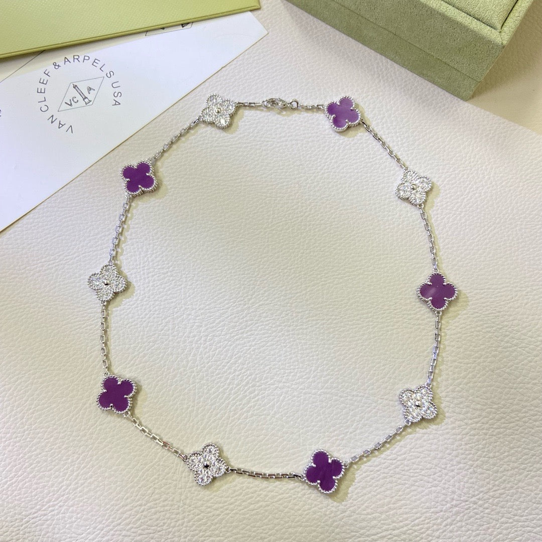 [Auream Jewelry]CLOVER 10 MOTIFS  PURPLE VIOLET DIAMOND NECKLACE