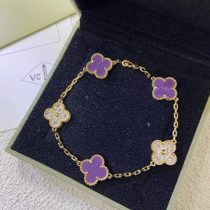 [Auream] CLOVER 5 MOTIF VIOLET BRACELET COLLECTION