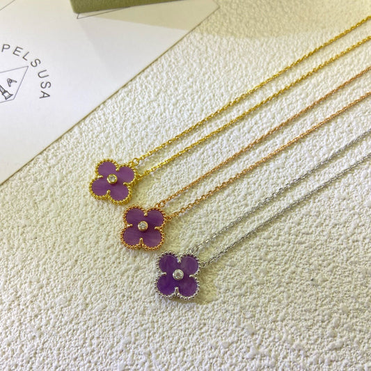 [Auream Jewelry]CLOVER 15MM DIAMOND  PURPLE VIOLET NECKLACE