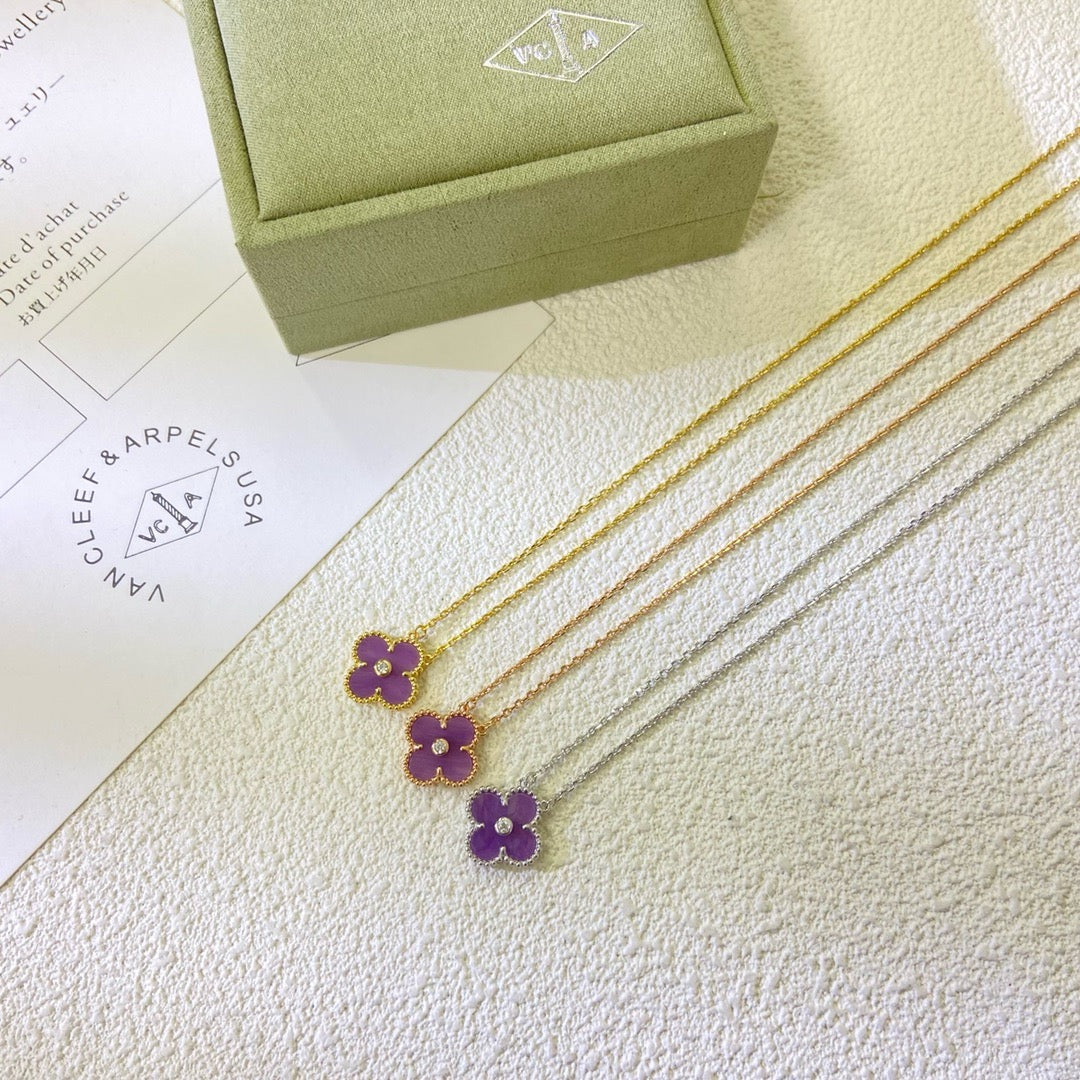 [Auream Jewelry]CLOVER 15MM DIAMOND  PURPLE VIOLET NECKLACE