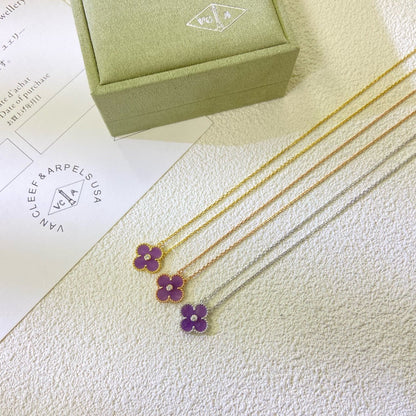 [Auream Jewelry]CLOVER 15MM DIAMOND  PURPLE VIOLET NECKLACE