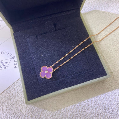 [Auream Jewelry]CLOVER 15MM DIAMOND  PURPLE VIOLET NECKLACE