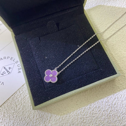 [Auream Jewelry]CLOVER 15MM DIAMOND  PURPLE VIOLET NECKLACE