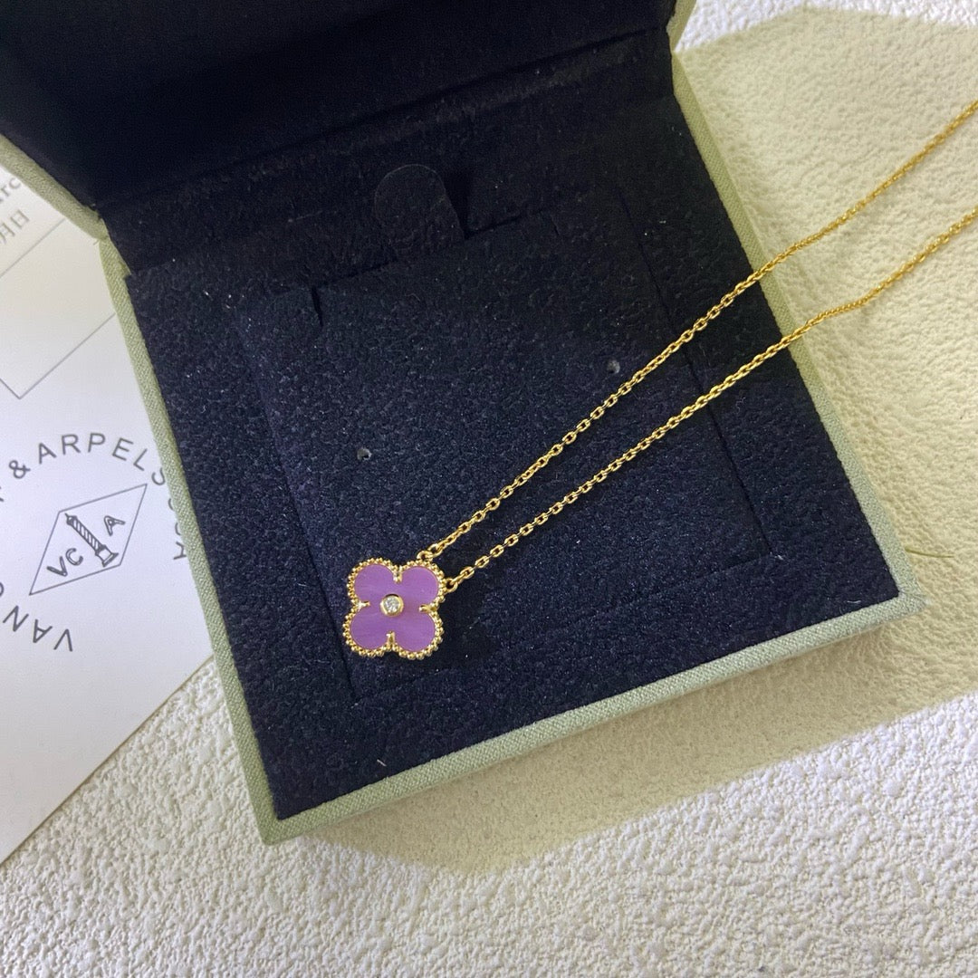 [Auream Jewelry]CLOVER 15MM DIAMOND  PURPLE VIOLET NECKLACE