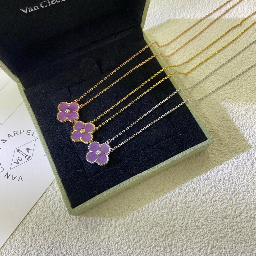 [Auream Jewelry]CLOVER 15MM DIAMOND  PURPLE VIOLET NECKLACE