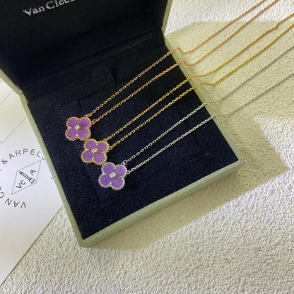 [Auream Jewelry]CLOVER 15MM DIAMOND  PURPLE VIOLET NECKLACE