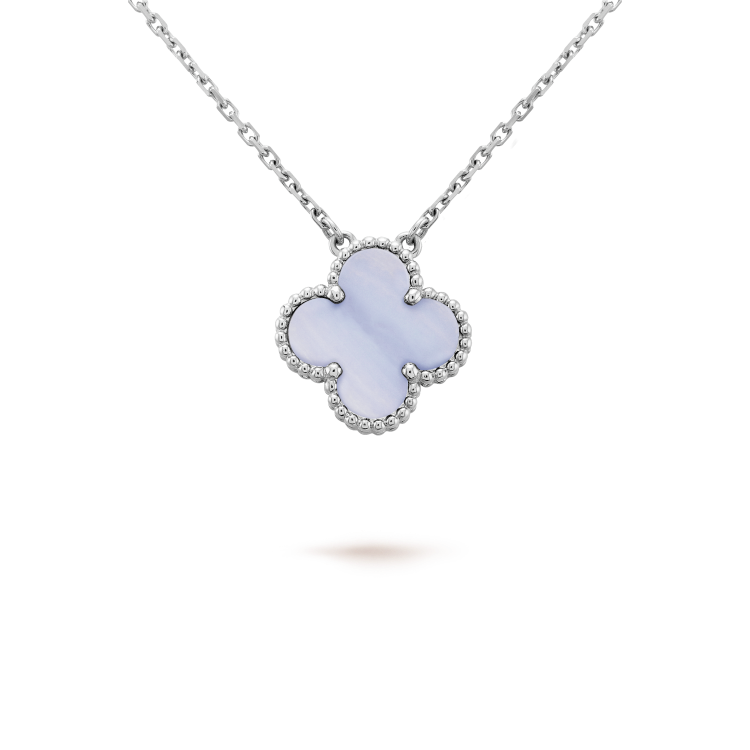[Auream]CLOVER 15MM BLUE CHALCEDONY NECKLACE SILVER