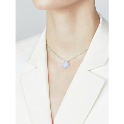 [Auream]CLOVER 15MM BLUE CHALCEDONY NECKLACE SILVER