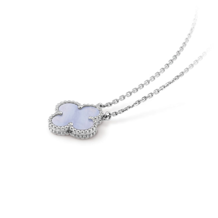 [Auream]CLOVER 15MM BLUE CHALCEDONY NECKLACE SILVER