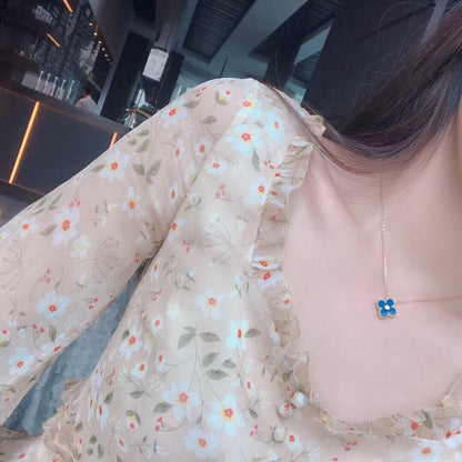[Auream]CLOVER 15MM DIAMOND AND BLUE AGATE NECKLACE