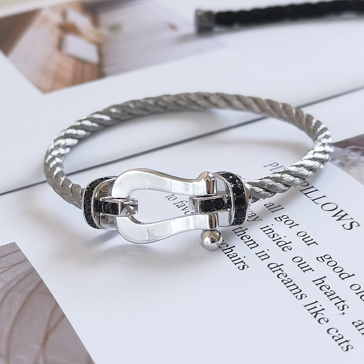 [Auream]FORCE LARGE HORSESHOE BLACK DIAMOND BRACELET SILVER