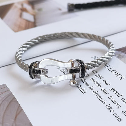 [Auream]FORCE LARGE HORSESHOE BLACK DIAMOND BRACELET SILVER