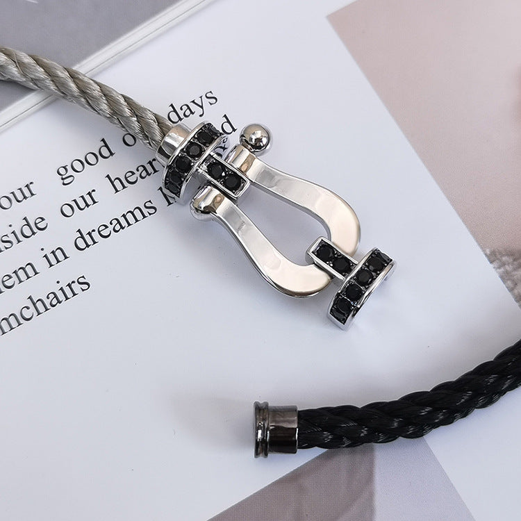[Auream]FORCE LARGE HORSESHOE BLACK DIAMOND BRACELET SILVER