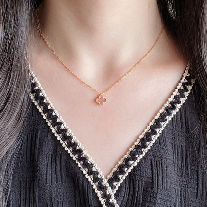 [Auream]CLOVER 15MM PINK MOTHER-OF-PEARL SINGLE FLOWER NECKLACE
