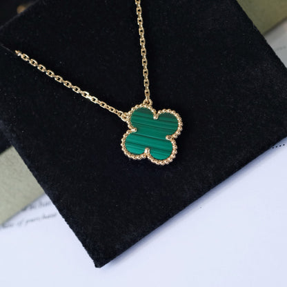 [Auream]CLOVER 15MM MALACHITE SINGLE FLOWER  NECKLACE