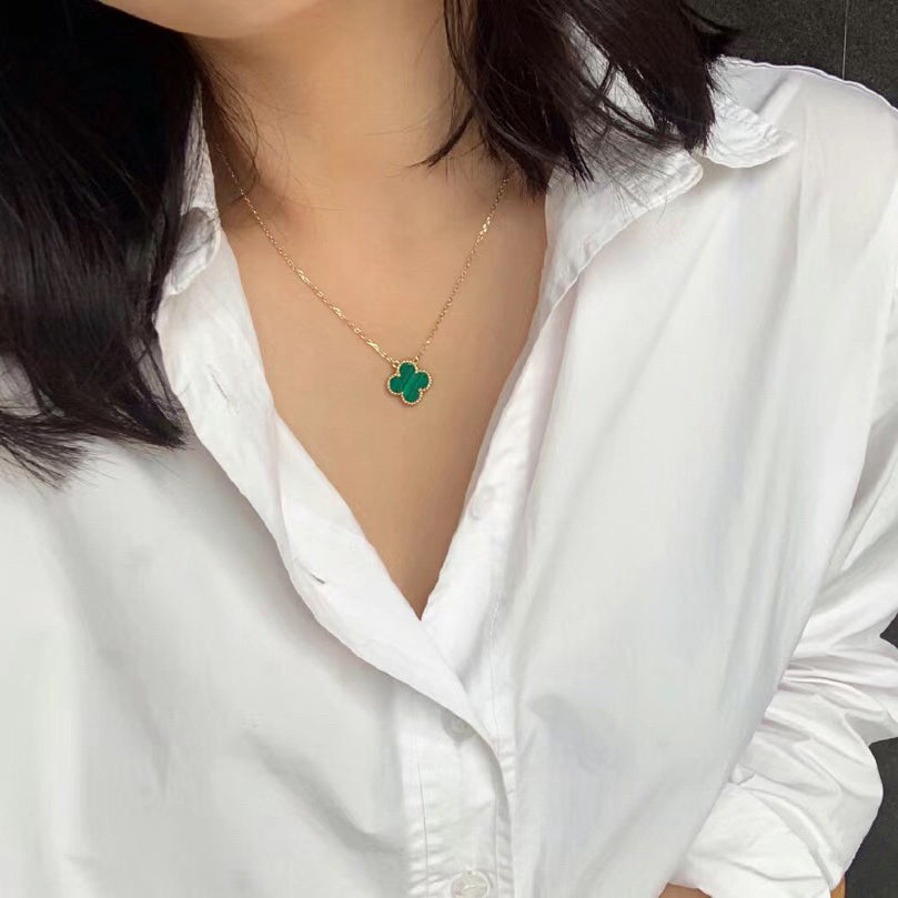 [Auream]CLOVER 15MM MALACHITE SINGLE FLOWER  NECKLACE