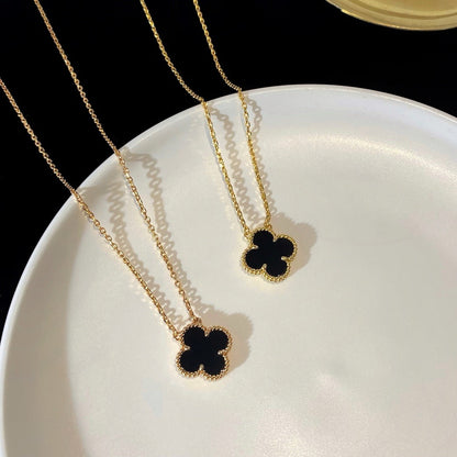 [Auream]CLOVER 15MM BLACK ONYX SINGLE FLOWER NECKLACE