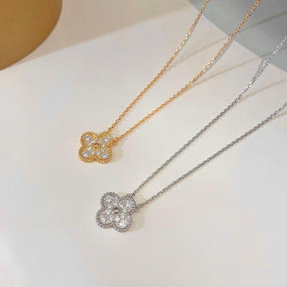 [Auream]CLOVER 15MM DIAMOND SINGLE FLOWER NECKLACE