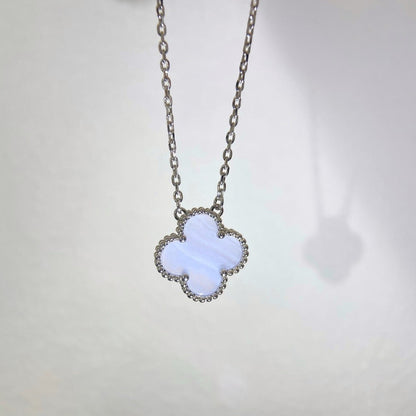 [Auream]CLOVER 15MM BLUE CHALCEDONY NECKLACE SILVER