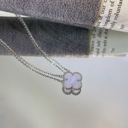 [Auream]CLOVER 15MM BLUE CHALCEDONY NECKLACE SILVER